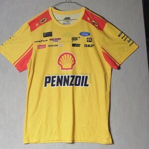 Shell Pennzoil Shirt Men's L Joey Logano 2024 Yellow Crew Neck Uniform Shirt